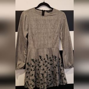 Zara dress plaid green floral embroidery